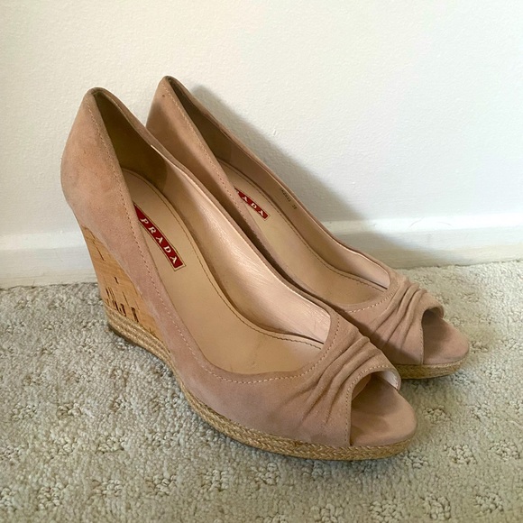 Prada Suede Peep Toe Wedges - Picture 2 of 9